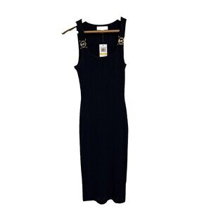 Michael Kors Tank Logo Knot midi Dress Navy Medium NWT